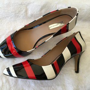 Red-White-Black Patent Pumps in Size 12W